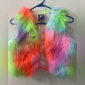 Neon Faux Fur Rainbow Vest Girls L 10 12 Costume